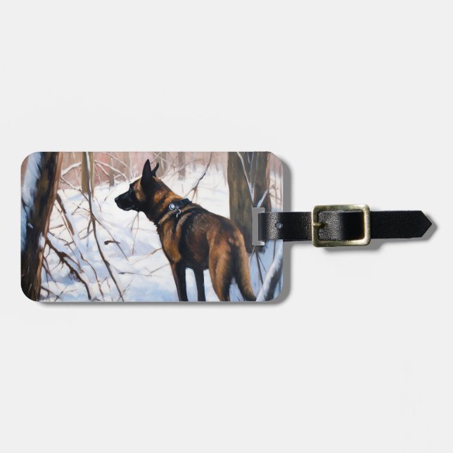 Etiqueta Para Maletas Malinois belga deja que neven a Navidades (Frente Horizontal)