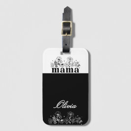Etiqueta Para Maletas Mamá Flor Silvestre Minimalista en Blanco y Negro 