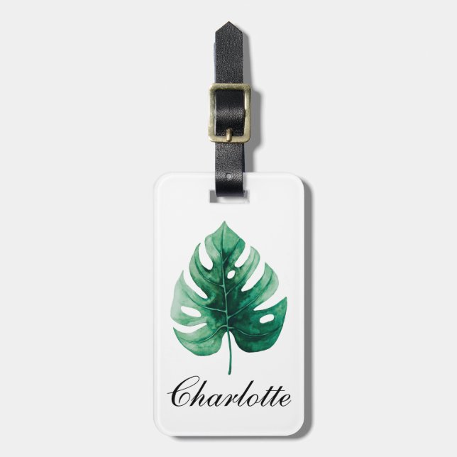 Etiqueta Para Maletas Mancha de Monstera Verde Tropical (Frente Vertical)