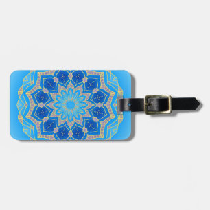 Etiqueta Para Maletas Mandala en azul eléctrico y turquesa