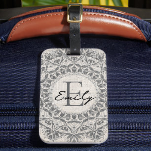 Etiqueta Para Maletas Mandala Nombre personalizado Monograma Gris claro