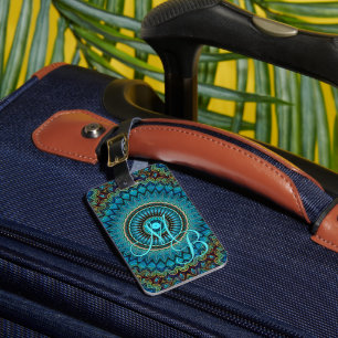 Etiqueta Para Maletas Mandala verde azul turquesa personalizado