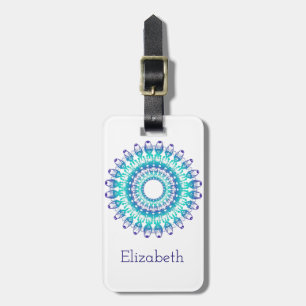 Etiqueta Para Maletas Mandala verde azulada étnica. monograma