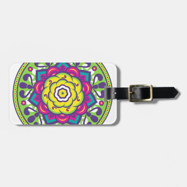 Etiqueta Para Maletas Mandala verde de Lotus (Frente Horizontal)