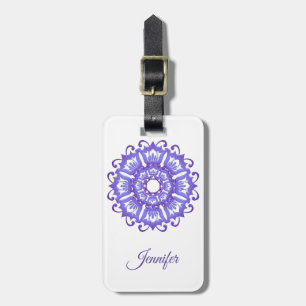 Etiqueta Para Maletas Mandala violeta floral. Nombre