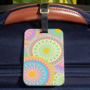Etiqueta Para Maletas Mandalas superpuestos rosa azul amarillo menta púr