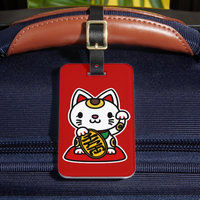 Etiqueta Para Maletas Maneki Neko (Lucky Cat) (Anverso In situ 2)
