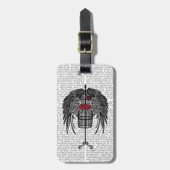 Etiqueta Para Maletas Mannequina con alas negras (Frente Vertical)