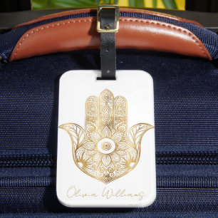 Etiqueta Para Maletas Mano Hamsa Gold Sunflower