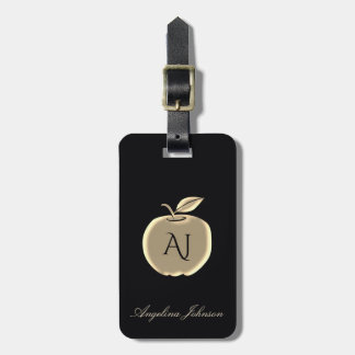 Etiqueta Para Maletas Manzana Glam Monograma Negro y Dorado Dirección de
