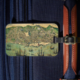 Etiqueta Para Maletas Mapa antiguo de Lisboa, Portugal, por Braun/Hogenb