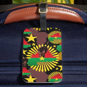 Etiqueta Para Maletas Mapa de Burkina, bandera y puño de la revolución