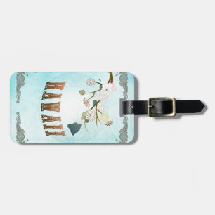 Etiqueta Para Maletas Mapa de Hawaii con los pájaros preciosos