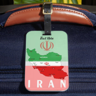 Etiqueta Para Maletas Mapa de Irán con bandera y emblema