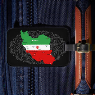 Etiqueta Para Maletas Mapa de Irán con bandera y emblema