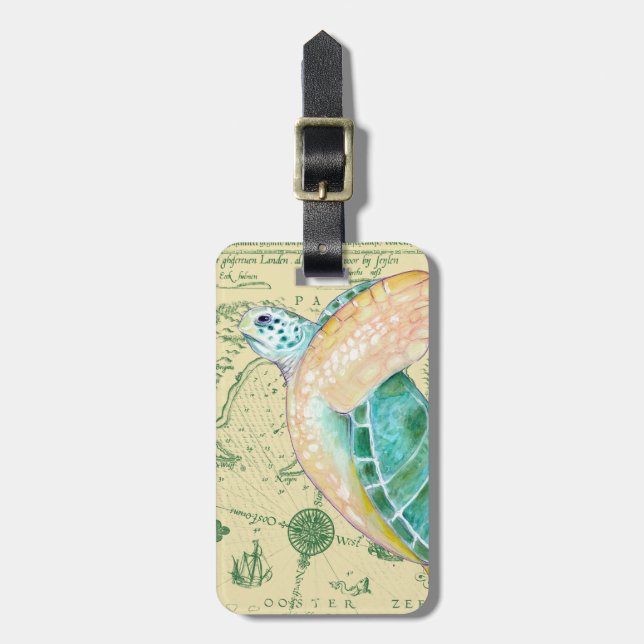 Etiqueta Para Maletas Mapa de la tortuga de mar (Frente Vertical)