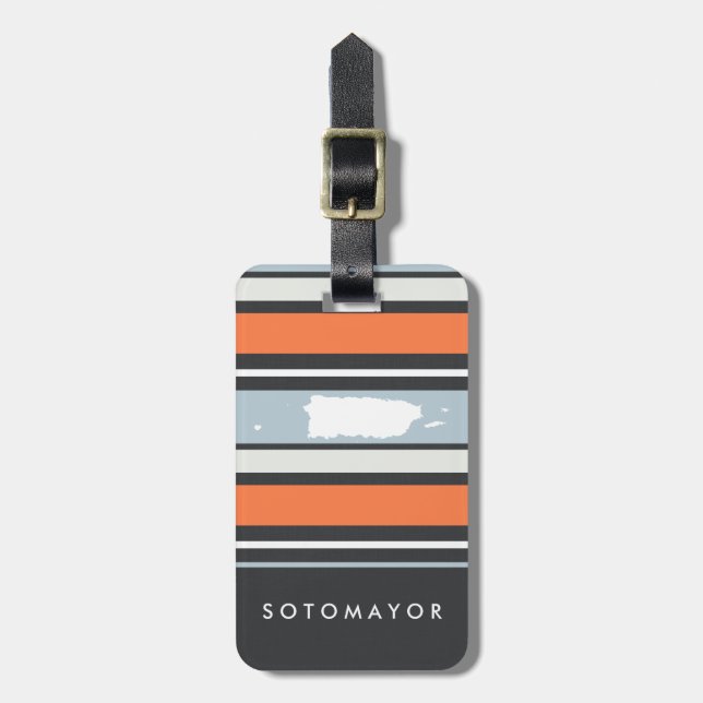 Etiqueta Para Maletas Mapa de Puerto Rico: Bandas modernas:Personalizado (Frente Vertical)