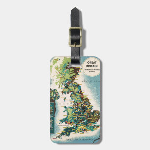 Etiqueta Para Maletas Mapa de recursos de la Gran Bretaña Vintage