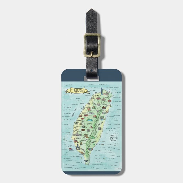Etiqueta Para Maletas Mapa de Taiwán en acuarela (Frente Vertical)