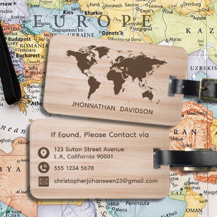 Etiqueta Para Maletas Mapa de Viajes del Mundo de Madera Rusa Nombre Mar