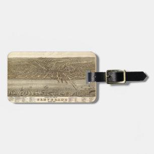 Etiqueta Para Maletas Mapa de vista de pájaros de Cleveland Ohio (1877)