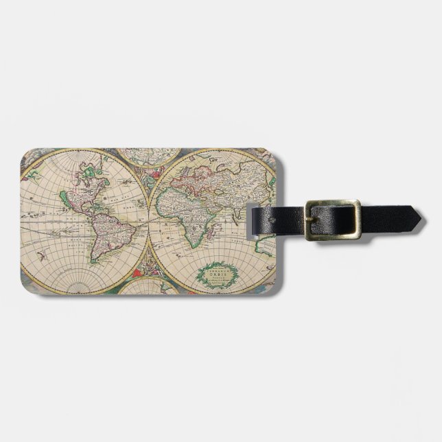 Etiqueta Para Maletas Mapa del Mundo Antiguo (Frente Horizontal)