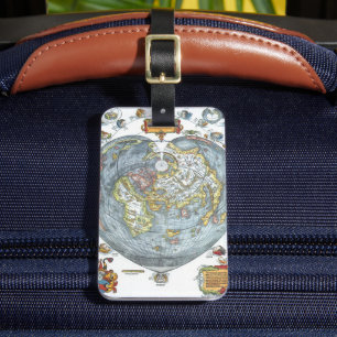 Etiqueta Para Maletas Mapa del mundo antiguo en forma de corazón vintage