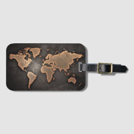 Etiqueta Para Maletas Mapa del mundo cuero geográfico marrón