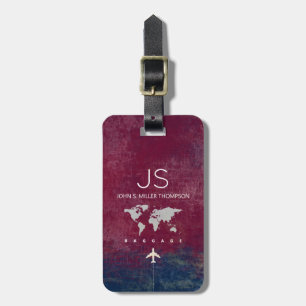 Etiqueta Para Maletas mapa del mundo de la apariencia envejecida con nom