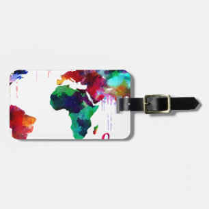 Etiqueta Para Maletas Mapa del mundo del Wanderlust de la acuarela