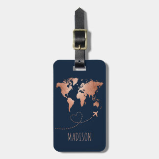 Etiqueta Para Maletas Mapa del mundo globo azul marino personalizado Dar