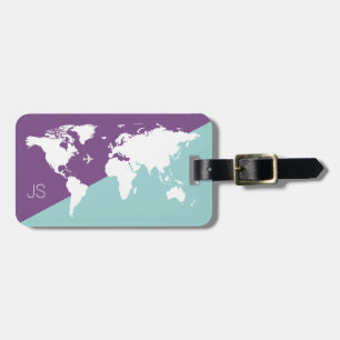 Etiqueta Para Maletas mapa del mundo gráfico viajar púrpura