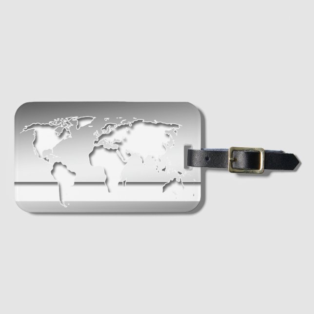 Etiqueta Para Maletas Mapa del mundo plateado (Anverso horizontal)