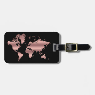 Etiqueta Para Maletas Mapa del mundo Rosa Faux de oro Moda profesional m