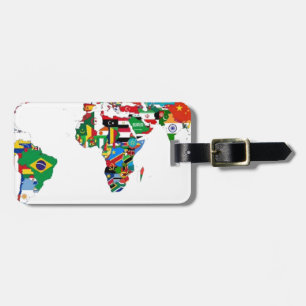 Etiqueta Para Maletas Mapa del mundo señalado por medio de una bandera