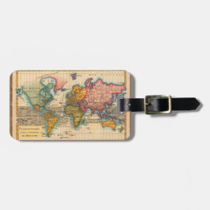 Etiqueta Para Maletas Mapa Mundial 1780 Planisferio Antiguo de Bonne