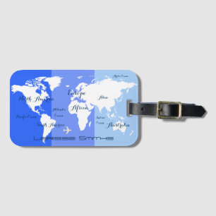 Etiqueta Para Maletas mapa mundial de viajes con banda azul
