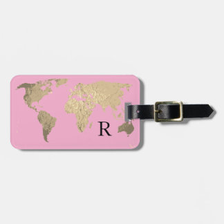 Etiqueta Para Maletas Mapa Mundial Monograma Caliente Dorado Regalo de N