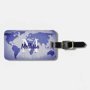 Etiqueta Para Maletas Mapa Mundial Regalo de Monograma Artístico Azul