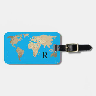 Etiqueta Para Maletas Mapa Mundial Regalo Inicial Monograma Oro Azul Neg