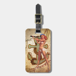 Etiqueta Para Maletas Mapa náutico Playa bikini Pin Up Chica Sailor