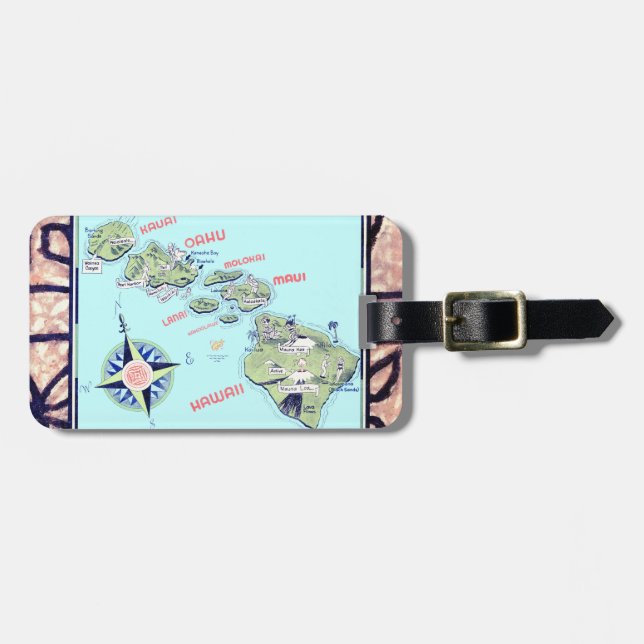 Etiqueta Para Maletas Mapa Retro Hawaii (Frente Horizontal)