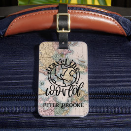 Etiqueta Para Maletas Mapa rosa del viajero mundial personalizado