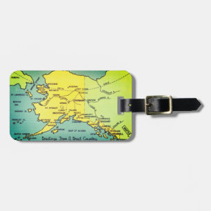 Etiqueta Para Maletas Mapa vintage de Alaska - Estrecho de Bering, Nome,