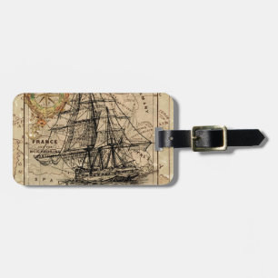 Etiqueta Para Maletas Mapa y barco del antiguo general de Francia