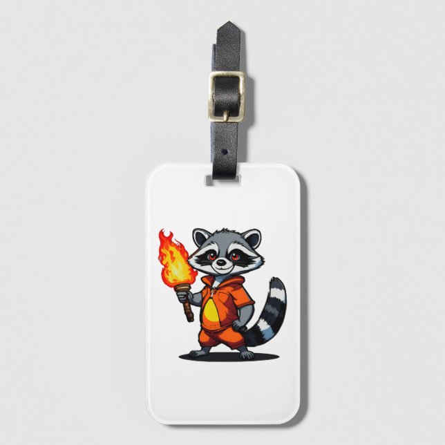 Etiqueta Para Maletas Mapache con antorcha (Anverso vertical)