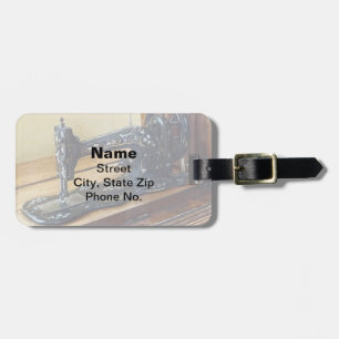 Etiqueta Para Maletas Máquina De Coser Vintage Con Motif Floral