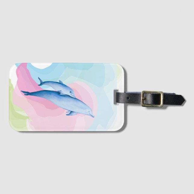 Etiqueta Para Maletas Mar asombroso con delfines (Anverso horizontal)