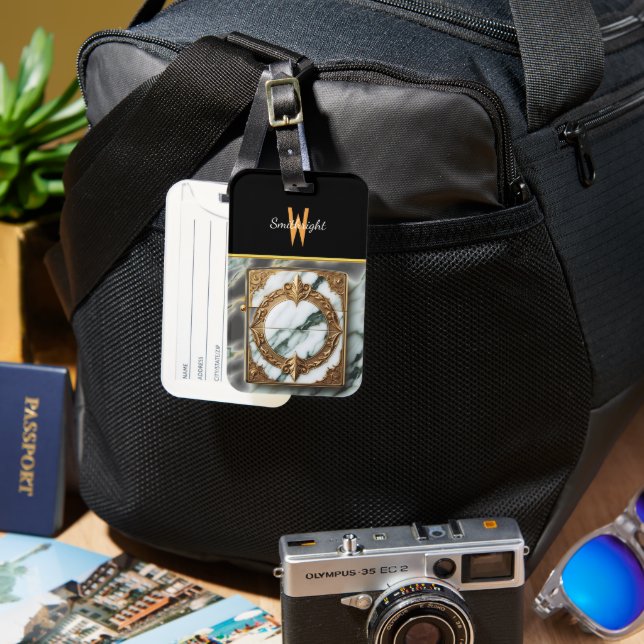 Etiqueta Para Maletas Marble dorado más ligero (Anverso & Reverso)