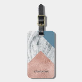 Etiqueta Para Maletas Marble Faux Rosa Gold Blue personalizado